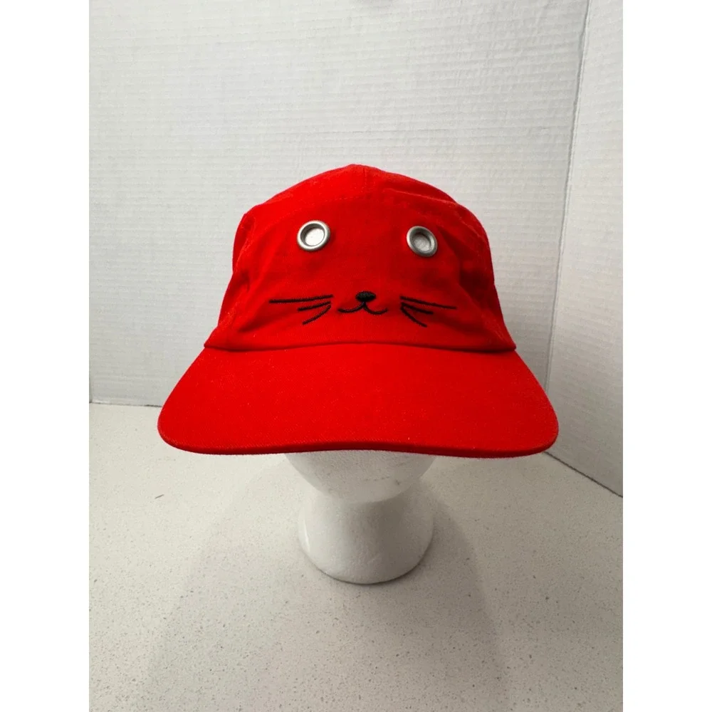 Bench Red Cat Face 5 Panel Hat Adjustable Strapback Embroidered Whiskers Eyes